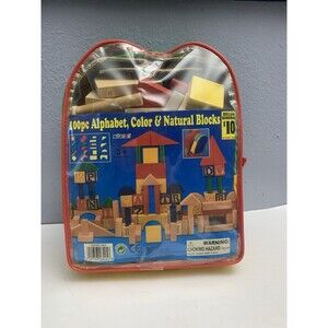 My Kids 100 Piece Alphabet Color & Natural Blocks New Vintage Preschool 8405